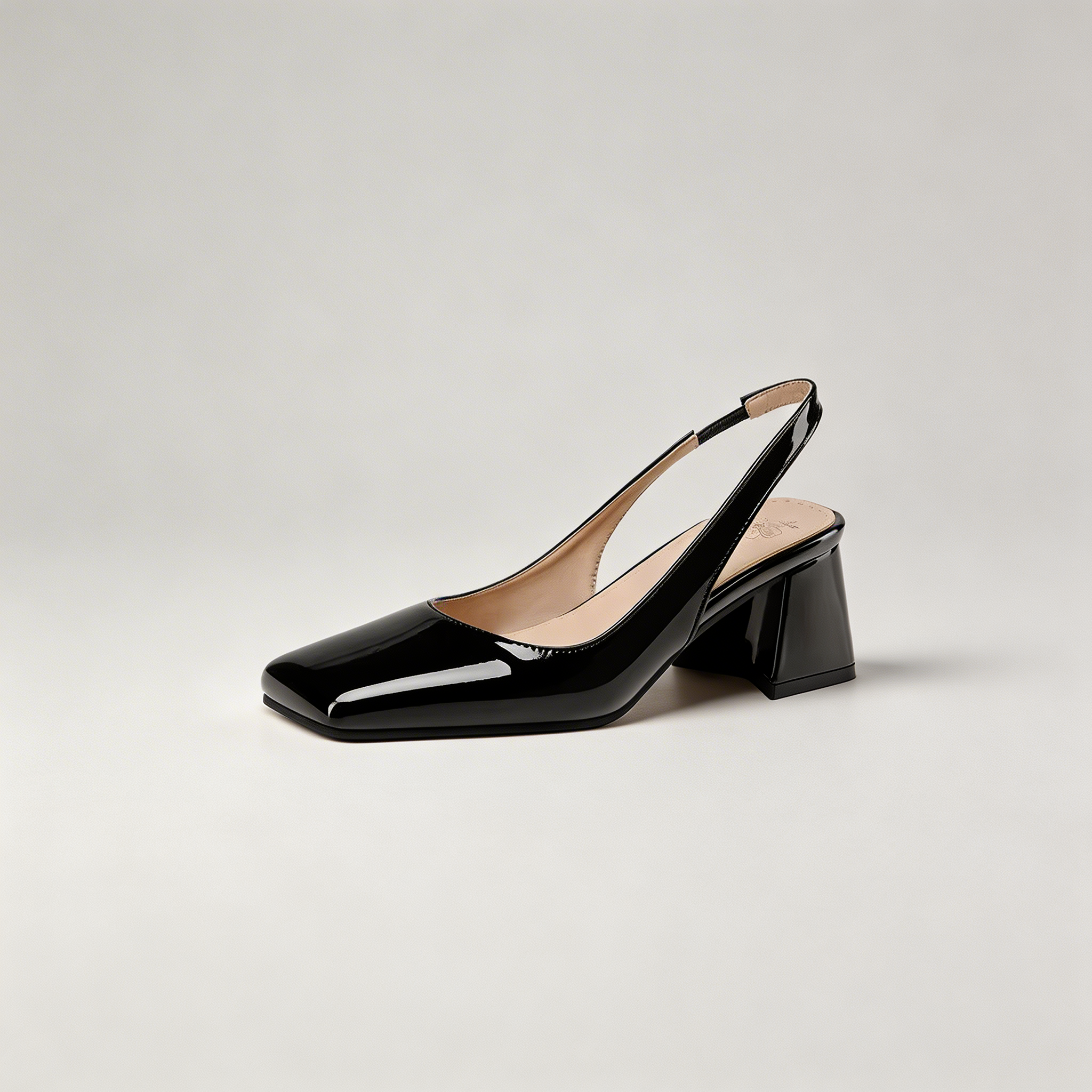 Women's Patent Square Toe Slingback Block Heels