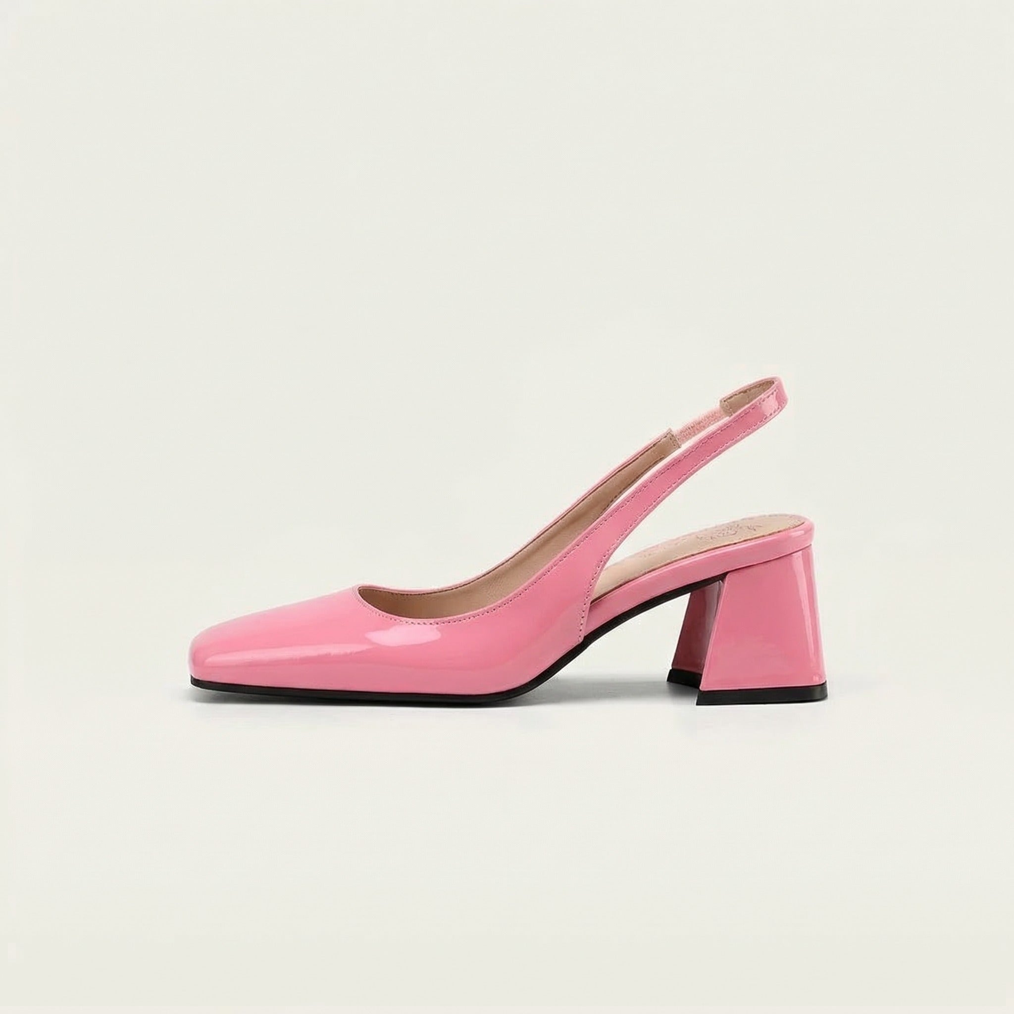 Women's Patent Square Toe Slingback Block Heels