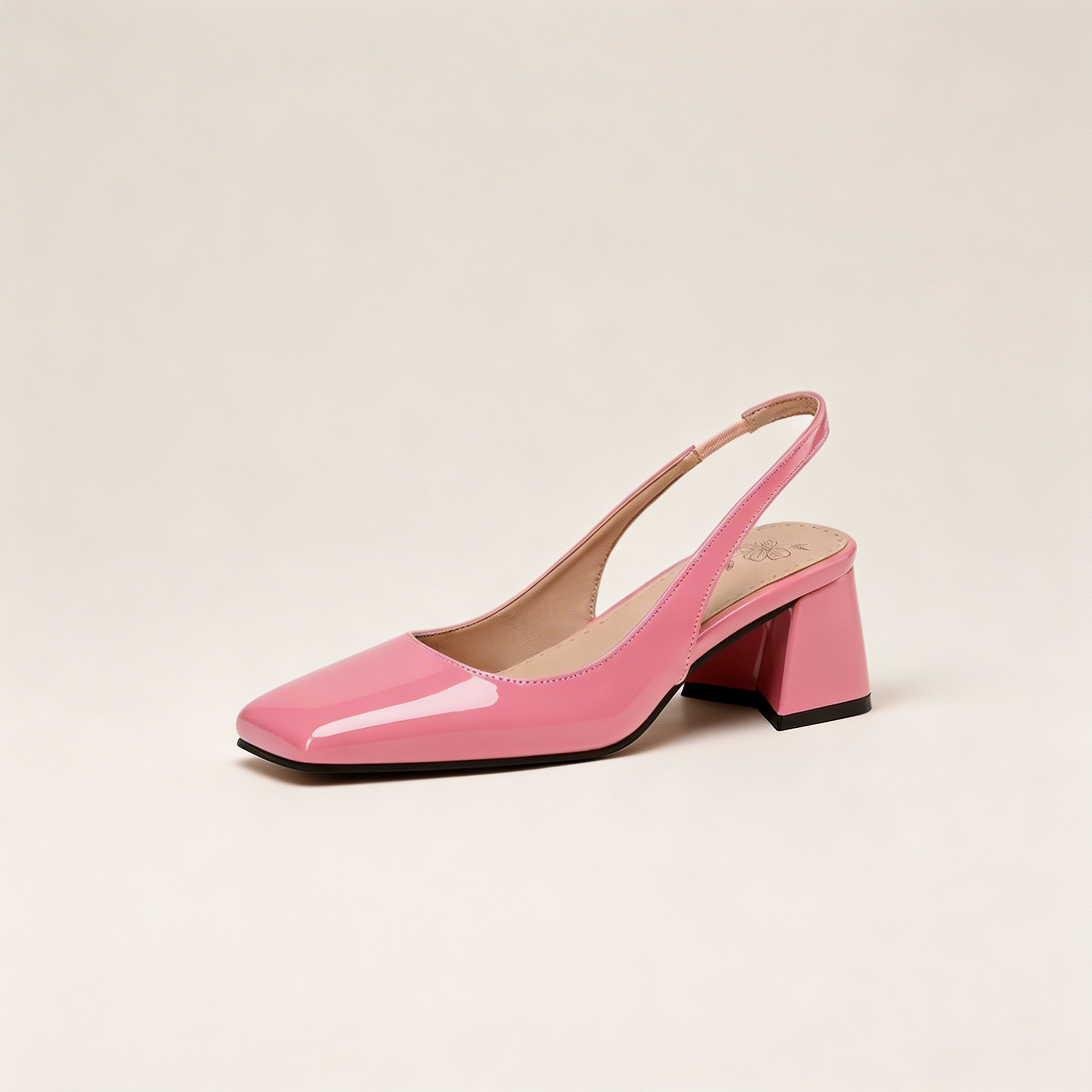 Women's Patent Square Toe Slingback Block Heels