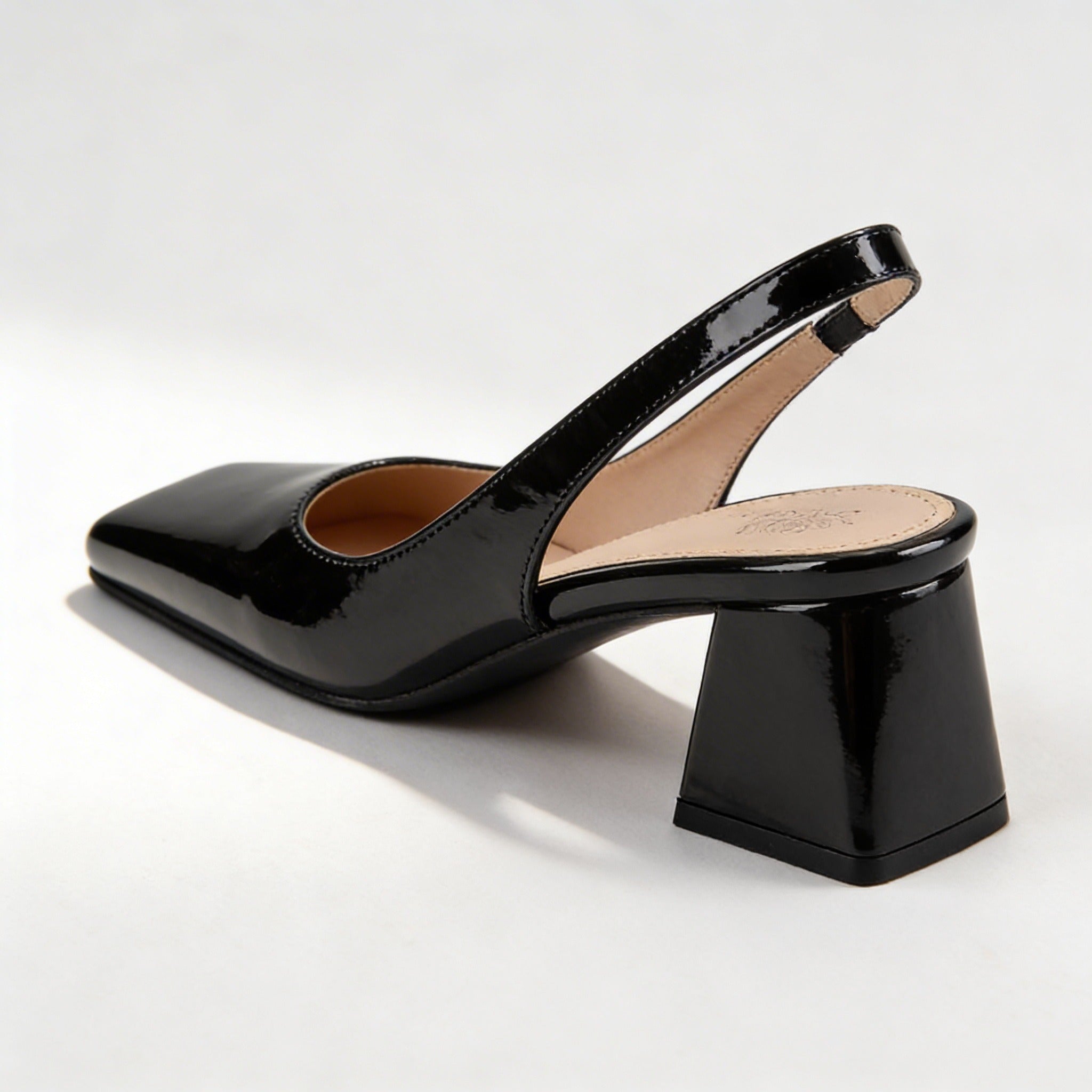 Women's Patent Square Toe Slingback Block Heels