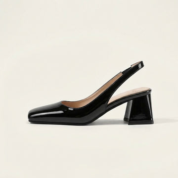 Women's Patent Square Toe Slingback Block Heels