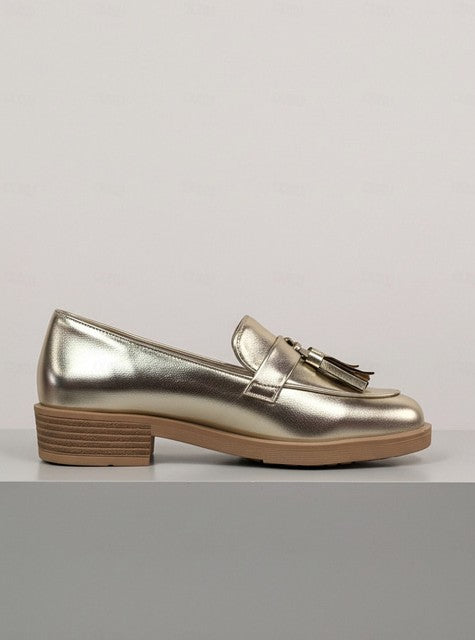 Women’s Tassel Loafers with Rounded Toe and Low Block Heel