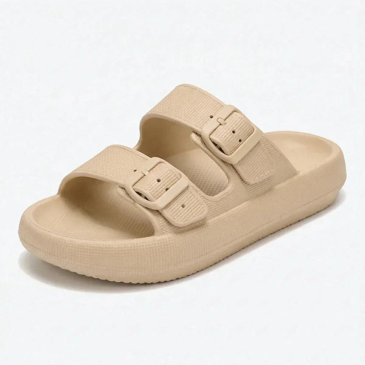 Women's Slide Sandals - Open Toe - Dual Buckle - Platform Sole