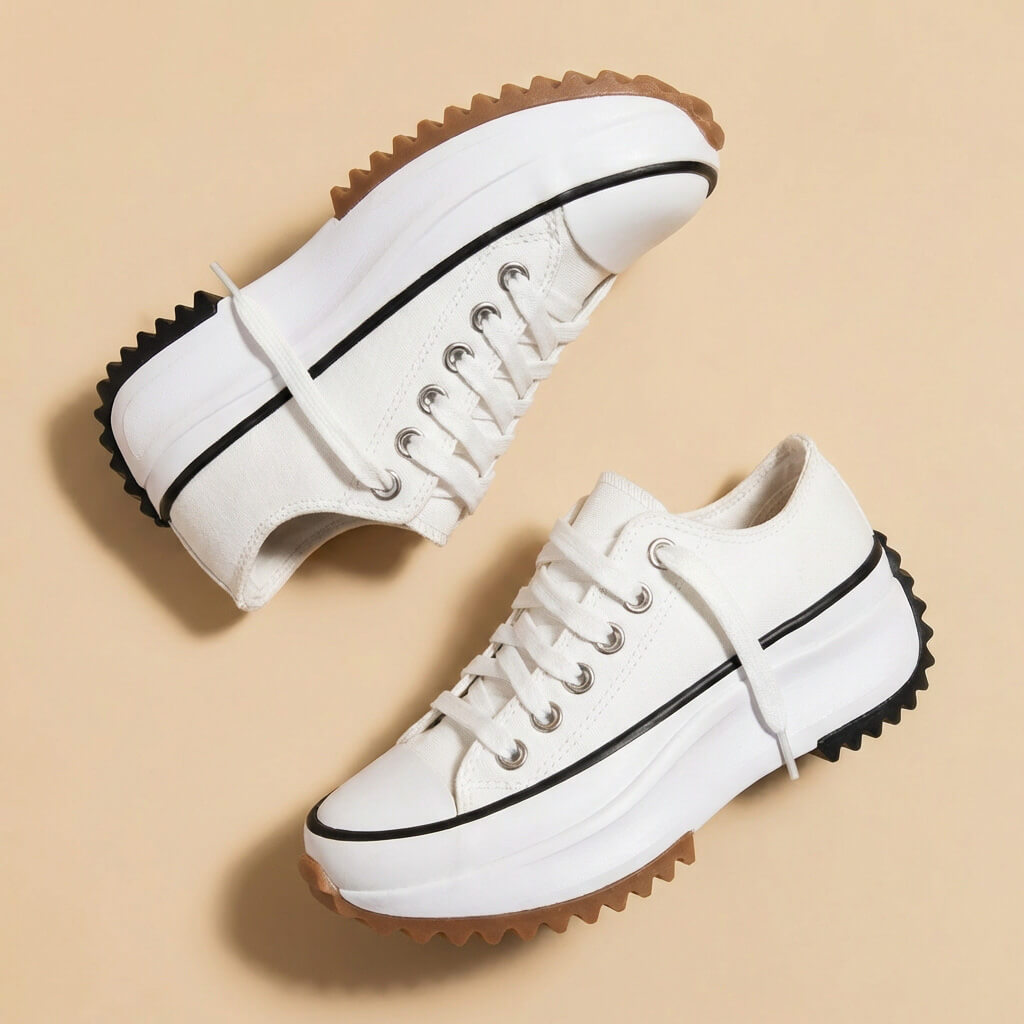 Women's Low-Top Platform Sneakers - Round Toe Lace-Up Canvas