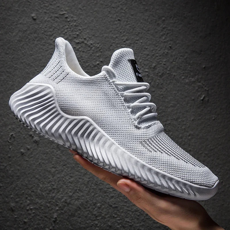 Men's Low Top Sneakers - Knit Upper - Lace-Up - Ridged Rubber Sole