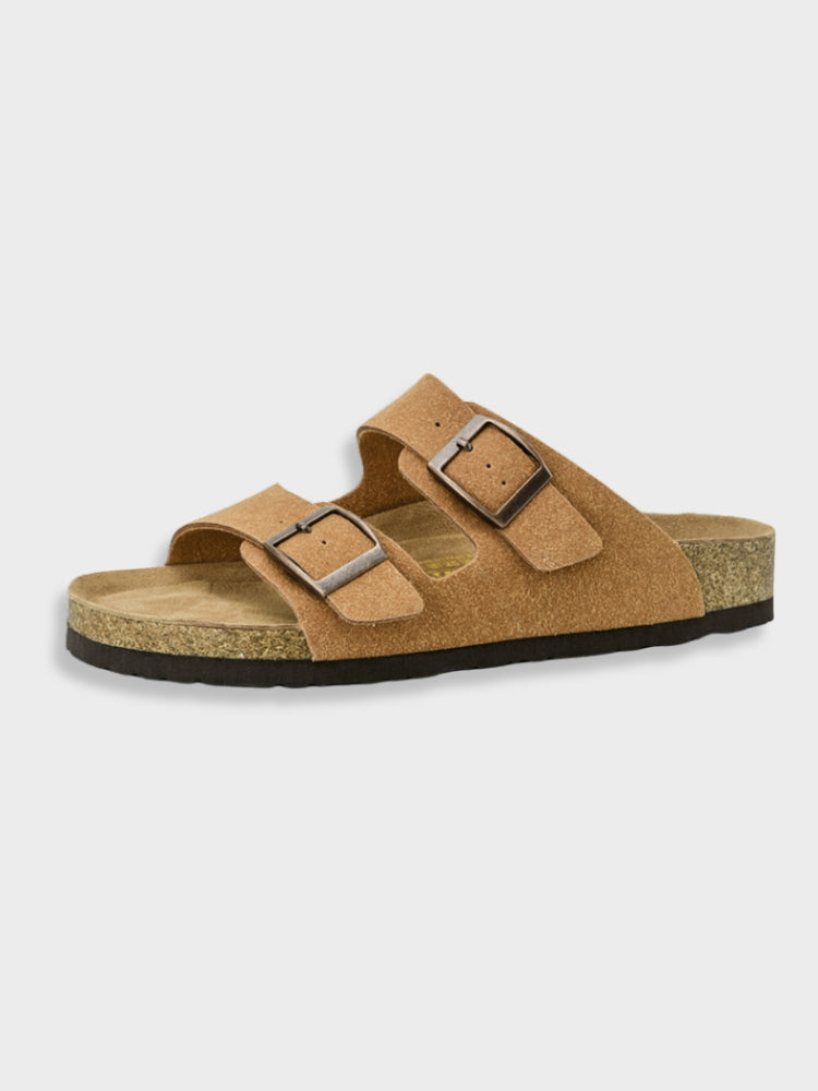 Men’s Two-Strap Buckle Sandals with Open Toe and Flat Sole