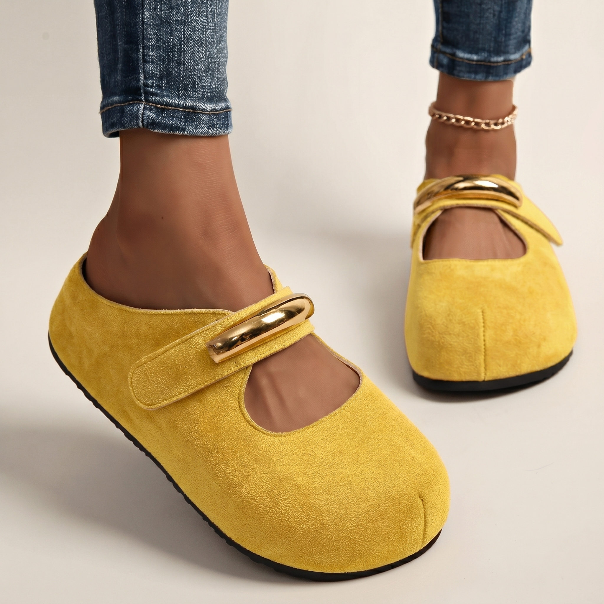 Women’s Mary Jane Clogs with Metallic Strap Accent
