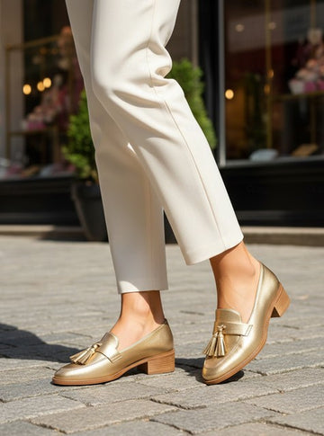 Women’s Tassel Loafers with Rounded Toe and Low Block Heel
